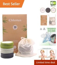 Multi-Colored 30 Pack Bamboo Charcoal Makeup Remover Pads - Washable No Waste