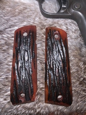 1911 grips, Camel Bone, full size 1911, Aged Finish, Stag Antler Jigged!  (G3)