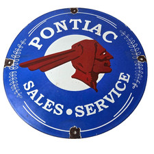 Vintage Pontiac Automobiles Sign - Automobilia Man Cave Porcelain Gas Pump Sign