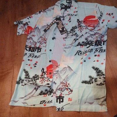 Reason Brand Men s Small Shirt Mint Green Japanese Graphic Rayon Button Up NWT