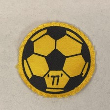 1977 Yellow Soccer Ball Futbol Patch Cotton Backing  77  Sew-on