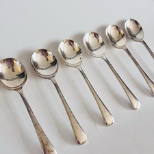 Antique silver plate soup spoons x 6, Crusader cutlery Sheffield