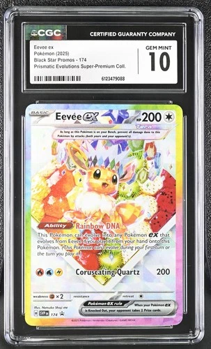 EEVEE EX 174 PRISMATIC EVOLUTIONS SUPER-PREMIUM COLL. POKEMON CGC 10 GEM MINT