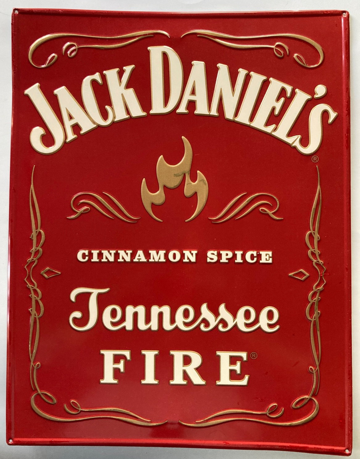 Tin tacker 17X22" Jack Daniels Tennessee FIRE  advertising sign for man cave.
