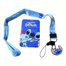 Disney Stitch Lilo  Stitch Cartoon Character Blue Lanyard ID Badge Holder
