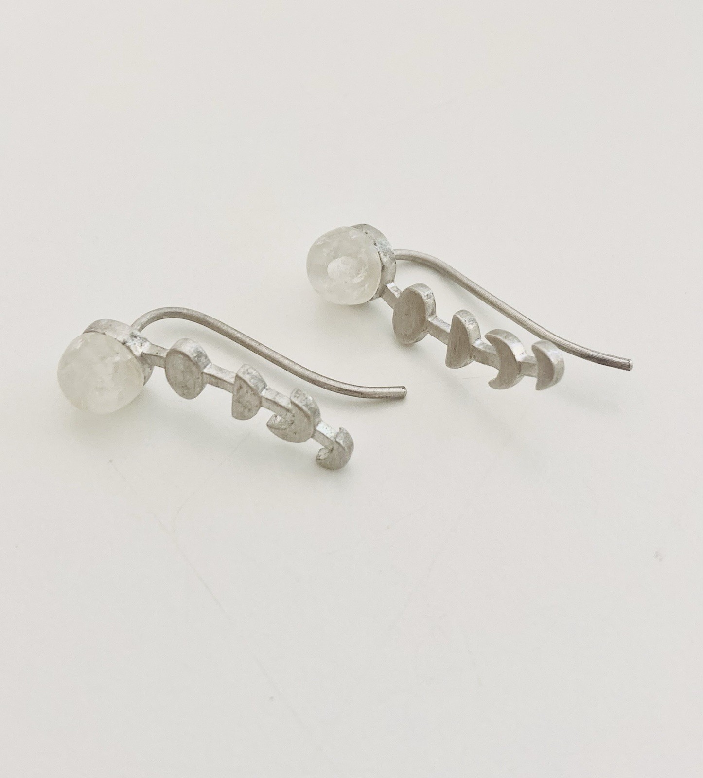 925 sterling silver moonstone dangle drop modernist pierced earrings