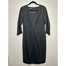 Lafayette 148 Women Wool Blend Sheath Dress 3/4 Sleeve LBD Size 6 Pleated Slit