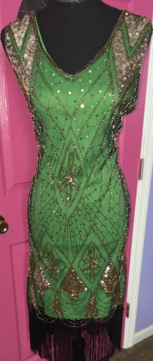 slim fit dress slacks Zapaka Women Dark Green Sequined 1920s Plus Size Flapper Dress with 20s Accessories Set, Dark Green / 4XL