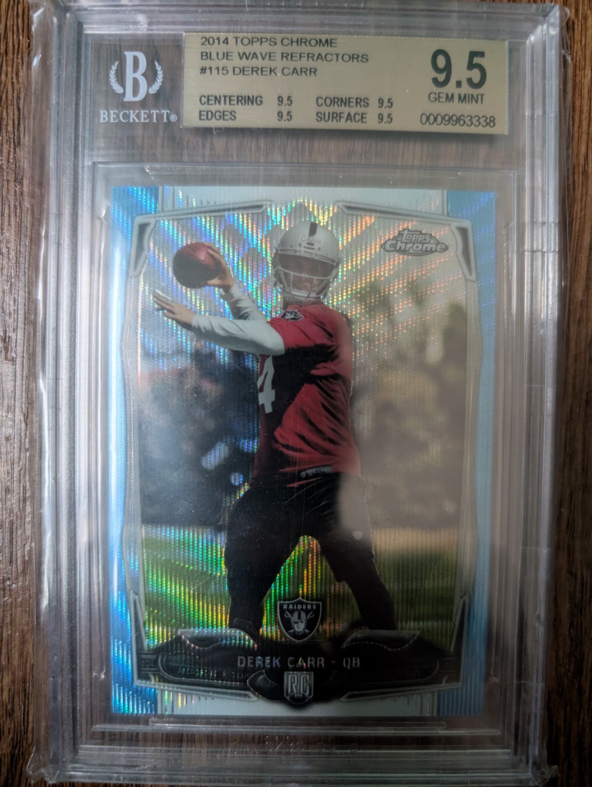 Derek Carr Topps Chrome #115 Blue Wave Refractor