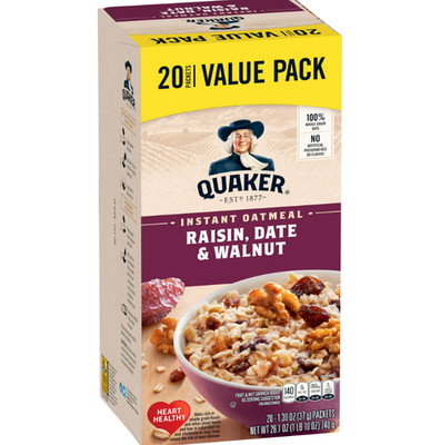 Quaker, Instant Oatmeal, Raisin, Date & Walnut, 1.30 oz, 20 Packets