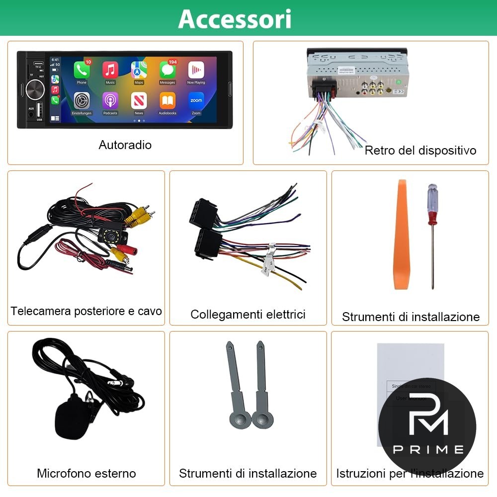 Autoradio 1 DIN AWESAFE Touchscreen 6.36" CarPlay Android Auto Telecamera HD - Miniatura 8
