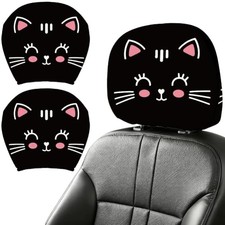2PCS Cute Car Headrest Cover, Elastic Universal Auto Headrest Protector, Cat