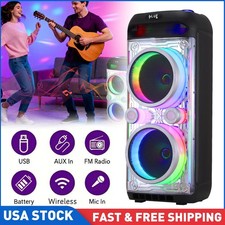 Dual 10''Rechargeable Bluetooth Speaker W/Transparent Led Party Light FM TWS Mic