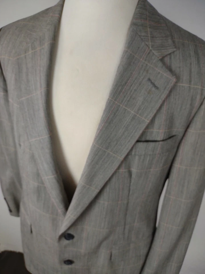 Abrigo deportivo Freebird Of Boston para hombre talla 40R gris a cuadros mezcla de lana S52 Foto 3 de 4