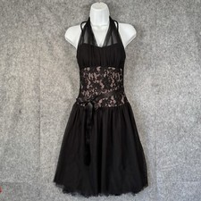 Vintage 90s Y2k Taboo Dress Size Small Black Whimsigoth Fairy Lace Tulle Halter