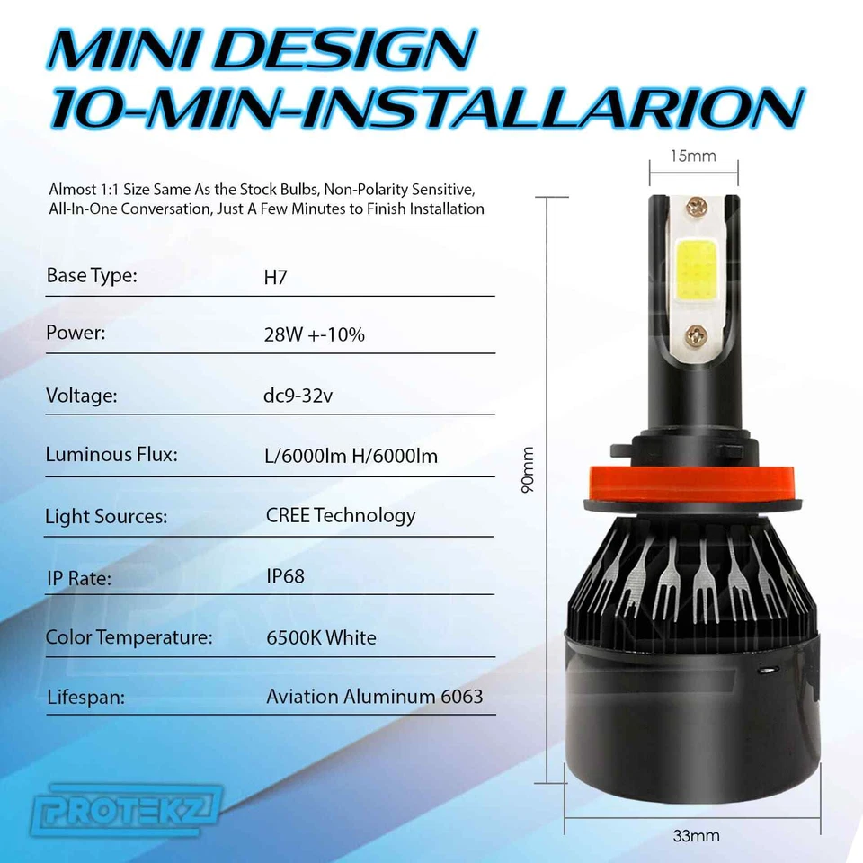 Kit de lâmpadas de conversão de faróis de LED H11 6000K para 2009-2016 Toyota Venza - Imagem 3 de 4
