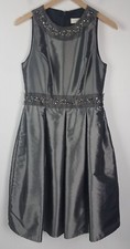 Eliza J New York Sz. 10 Grey Metallic Sleeveless Fit & Flare Rhinestone Detail 