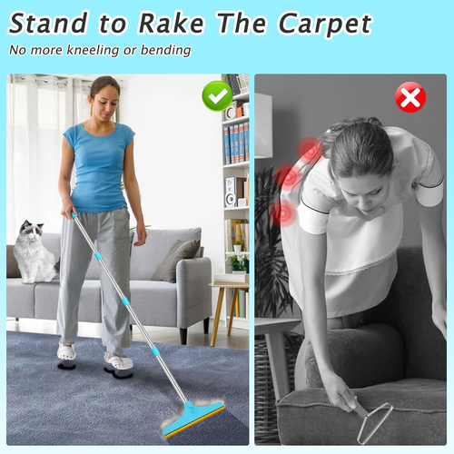 Carpet Rake for Pet Hair Removal - Reusable Pet Hair Remover, 60” Adjustable Lon - Picture 3 of 12