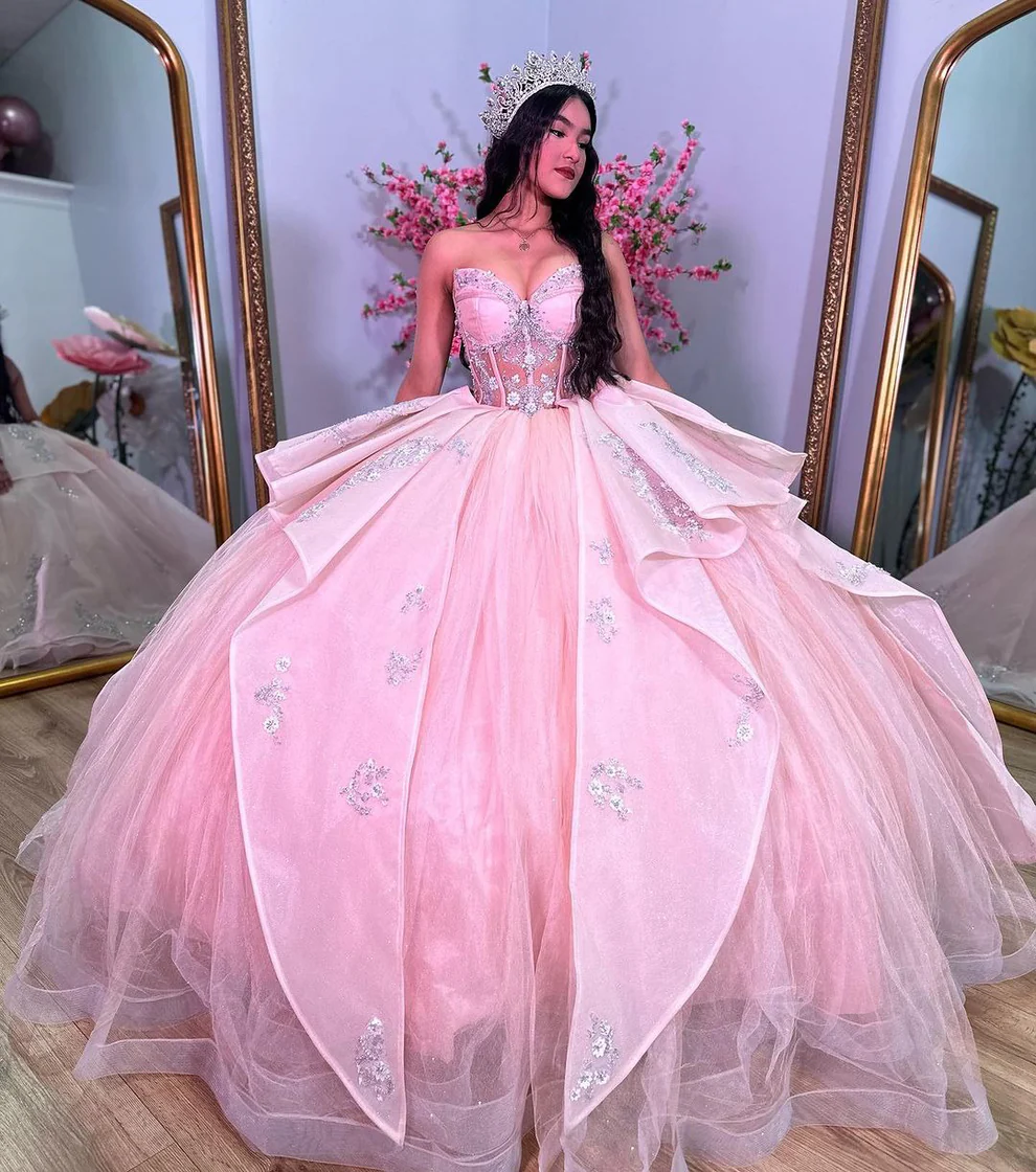 Pink Quinceanera Dresses Princess Party Sweet 15 16 Ball Gowns