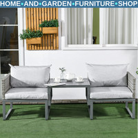Outdoor Garden 3-in-1 Chair, Coffee Table, and Lounger Sofa with Steel Frame