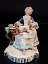 Antique German Meissen Taste Conta & Boehme Porcelain Figurine Lady with Dog  5"