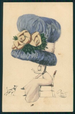 Carte Postale Vintage GLAMOUR LADY BIG HAT – Artiste Signé (b51632)