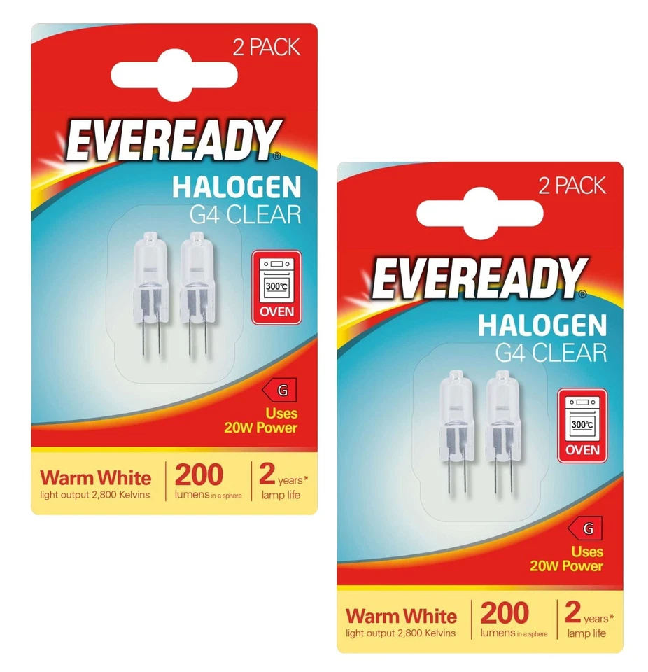 4 x EVEREADY G4 20W Halogen Capsule Bulb 200 Lumens 12V Lamp Warm White OVEN