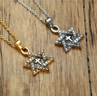 Men/ Women High Quality 316 L Stainless Steel Hexagon Star Cross Necklace 23.5''