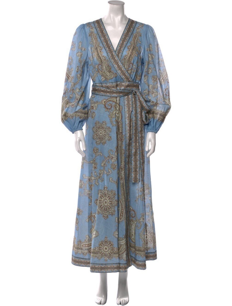 NWT Zimmermann Fiesta Blue Paisley Print Cotton Long Sleeve Wrap Maxi Dress  AU1 | eBay