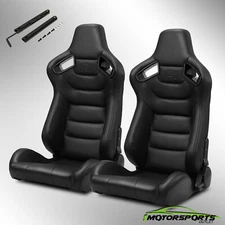 2X PVC Main Back + Side Carbon Fiber Leather Left/Right Racing Seats w/Slider