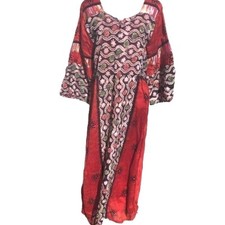Vintage Caftan Womens Red Black Kaftan Embellished Gold Threading Block Dyed Zip