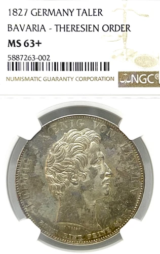 German States Bavaria 1827 Taler Coin Thaler NGC MS63+ F.STG/STG Theresien Order