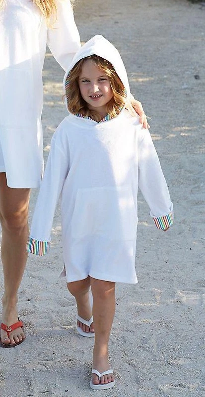 Company Store Kids Hooded Girl s Terry Beach Cover Up White Medium 161B 15002