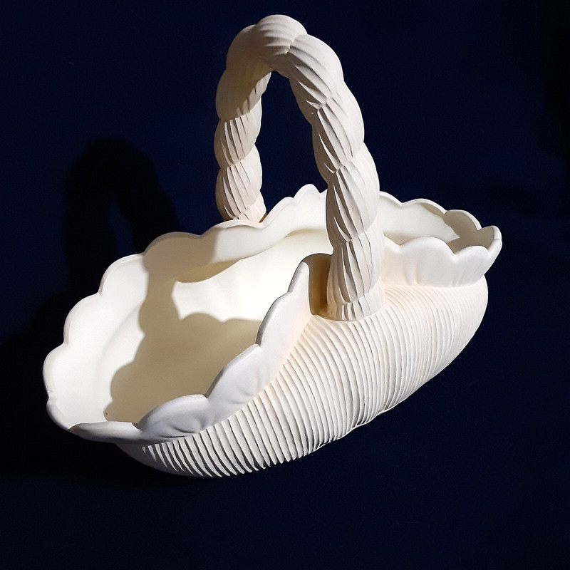 Cream Ceramic Pinched Lattice Top Basket w/ Rope Handle, Irish Design CLEARANCE