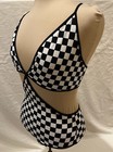 Womens Checker Swimsuit Cut Out Sides Snap Crotch Dancer Stripper Club Concert — photo 5