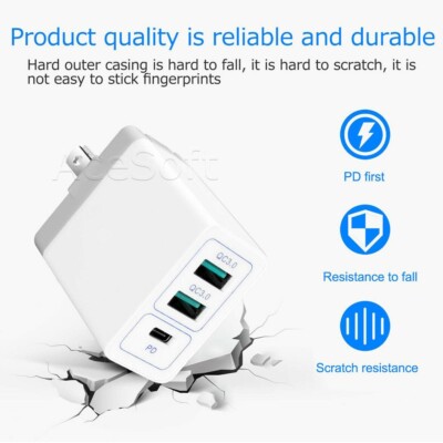High-Voltage Multi Function Travel 3 Port PD QC 3.0 Charger fit Google Pixel 2