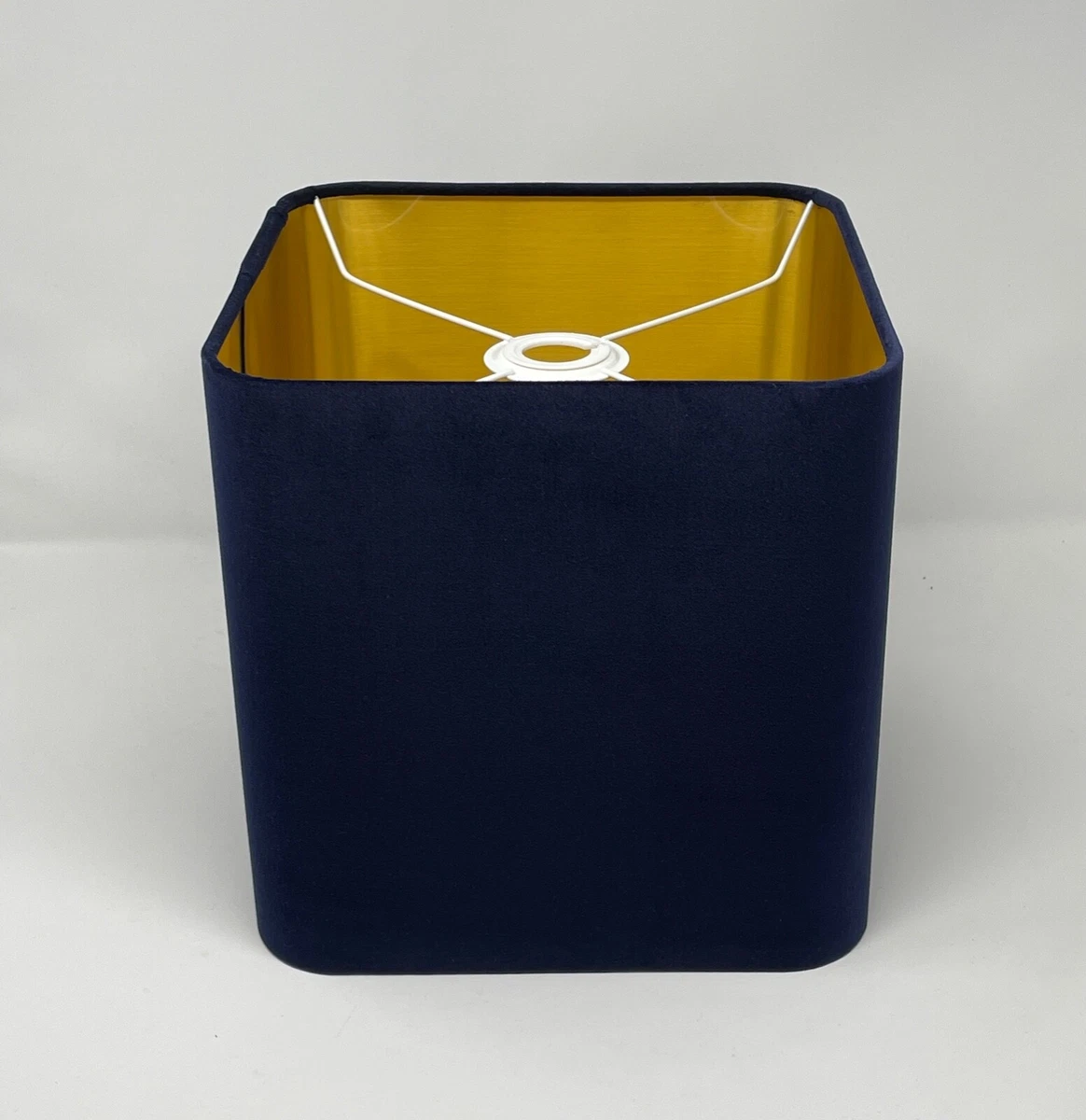 Lampshade Navy Blue Velvet Brushed Gold Rounded Square Light Shade