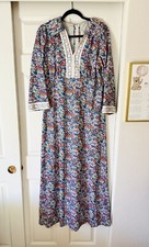 Vintage Prairie Dress 70s Victorian Lace Handmade Floral 20x55 Cottage Core