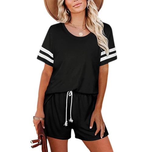 Women Shorts Sets Crew Neck Two Piece Outfit Ladies Loose Fit Short Sleeve - Picture 7 of 13