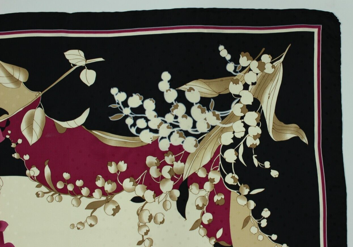 Foulard Vintage Egon Von Furstenberg - 100% Soie, 87x89 Cm - Couleurs Bordeaux Et Jaune - Occasion