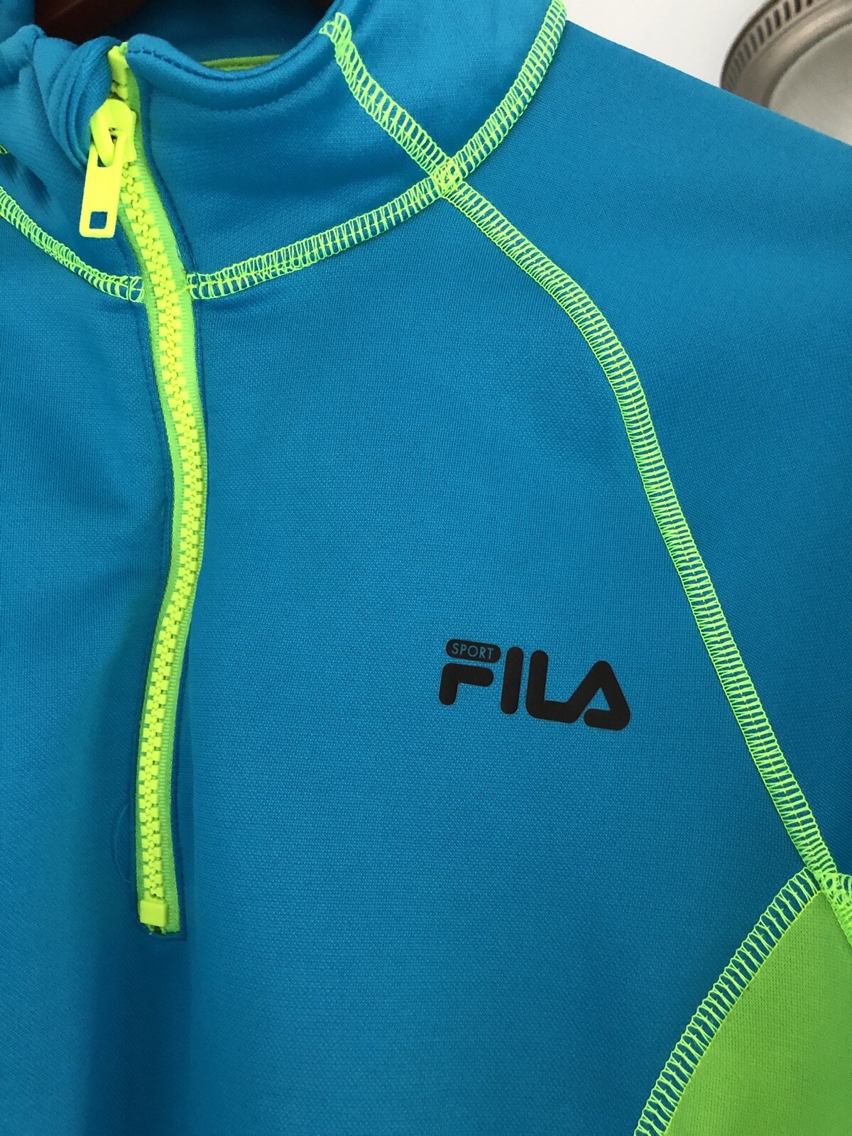 Maglione donna FILA Performance running 3 4 zip taglia large blu verde manica lunga