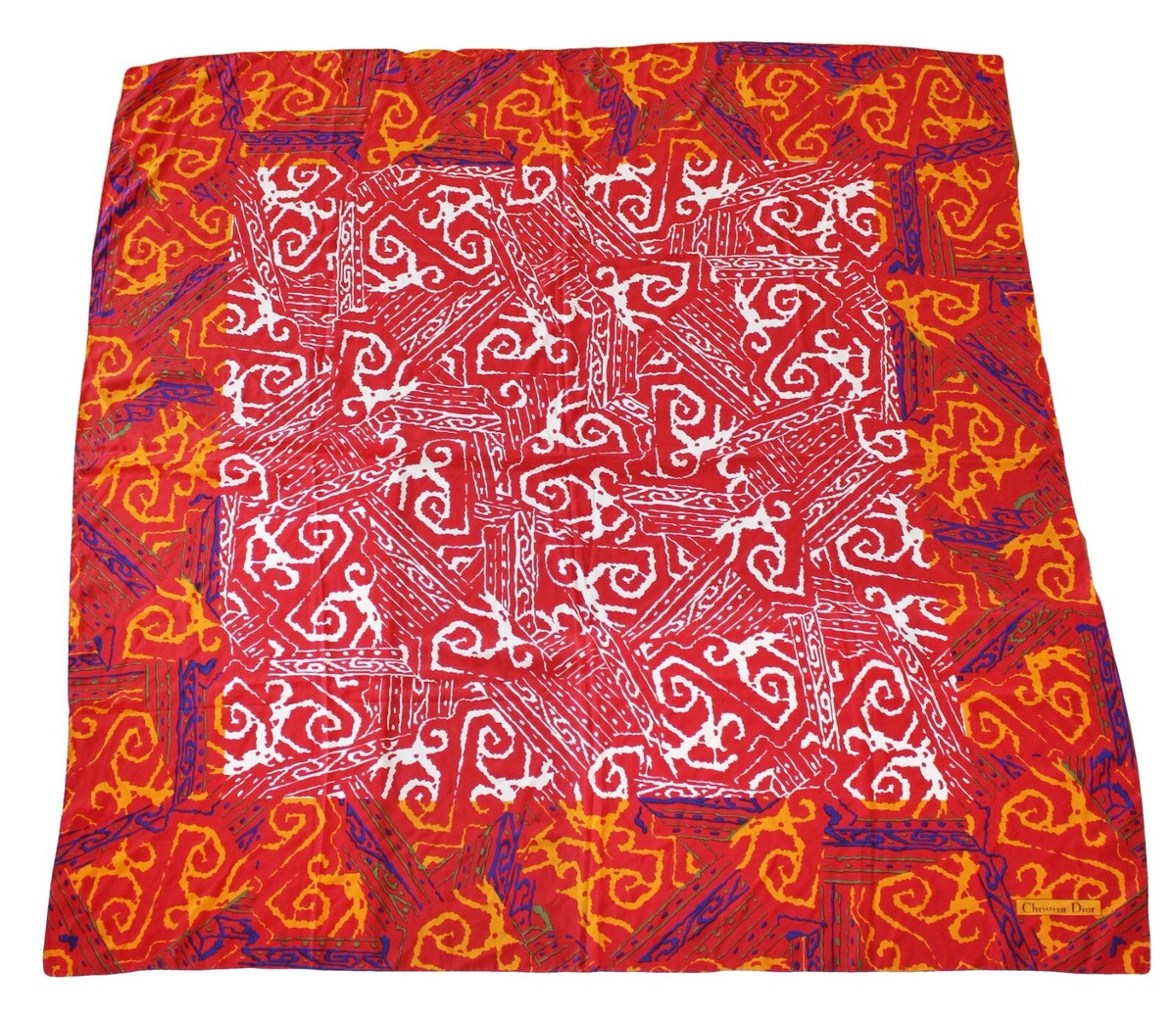 小物 Christian Dior Vintage Silk Scarf Italy Vintage CHRISTIAN DIOR Silk Scarf Large Shawl Square 53x53 Red