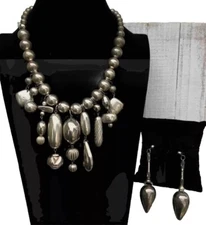 Vtg 60s Geo Statement Tribal Designs Rare MCM Necklace Pendant Earring Set OOAK