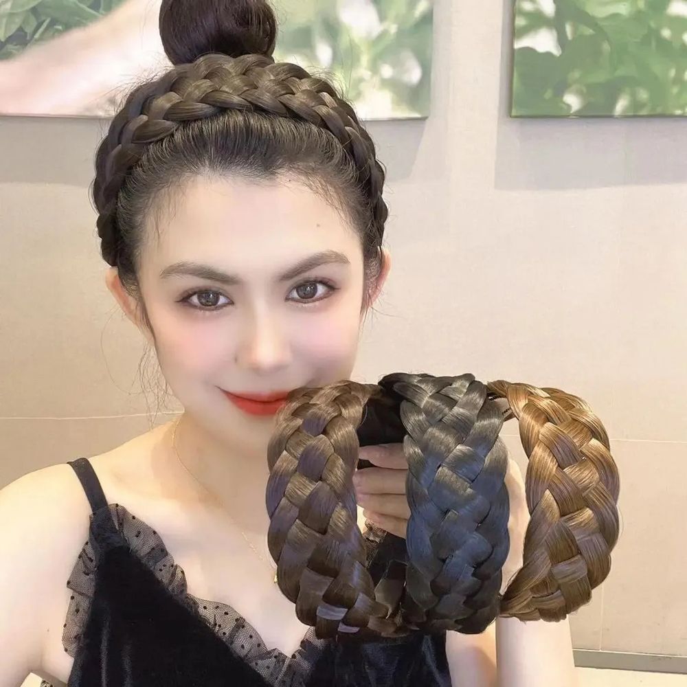 Plait Hair Thick Chunky Braid Headband FISHBONE Braid Band Brown