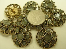 New Lots of Antique Gold Metal Buttons Flower w/ Glitter 1  1/16" & 7/8" (GA)