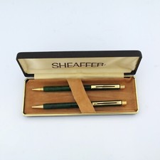 Sheaffer Targa Malachite / Green Marble Ballpoint Pen & Pencil Set w/ Gold Trim.