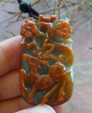 Video Certified Natural A Jade jadeite Pendant Flower Sika Deer 梅花鹿 405827 VS