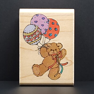 Rubber Stampede Balloon Bear Wood Mount Rubber Stamp Lucy & Company 575D Nursery