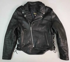 Vtg Natel Black Leather Heavy Motorcycle Moto Biker Jacket Made in USA Sz. 42