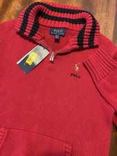 NWT Polo Ralph Lauren Sweater Youth Medium 10-12 Red Cable Knit 1/4 Zip Pullover